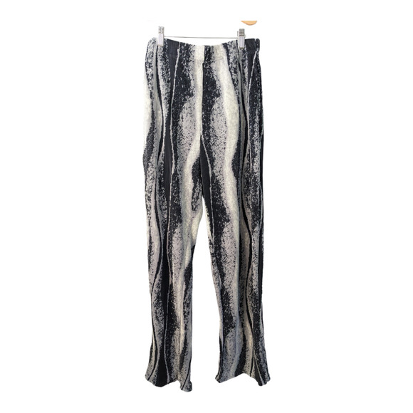 One Day Size 2 Pleated Ribbed Tie Dye Straight Pants Black White High Waist Boho - Picture 1 of 10